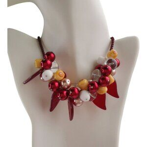Vintage Czech fire polished glass bead necklace in reds